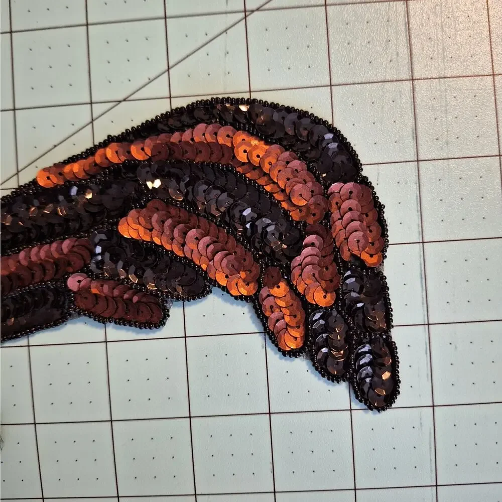 Bronze and black sequin and bead neckline applique